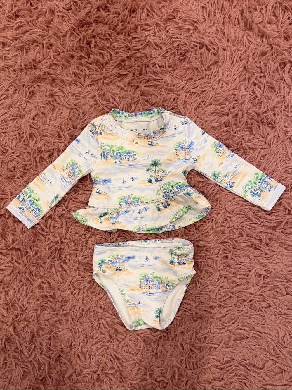 Janie and Jack Coastal Print Two-Piece Rashguard Bikini